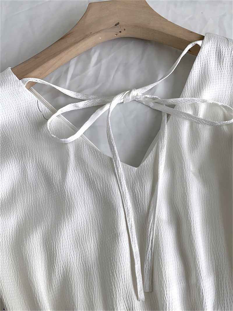 Women's Texture White V Neck Dress