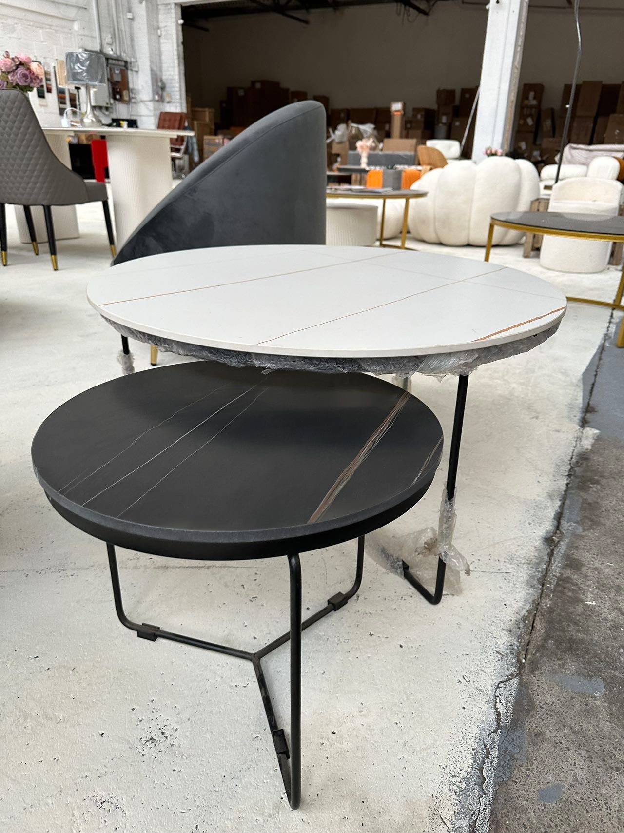 Iver Stone Round Nesting Coffee Table Set For Display