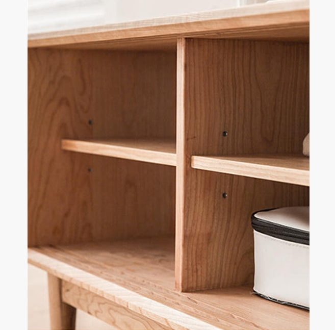 Randal Cane TV Stand, Natural Rattan & Wood