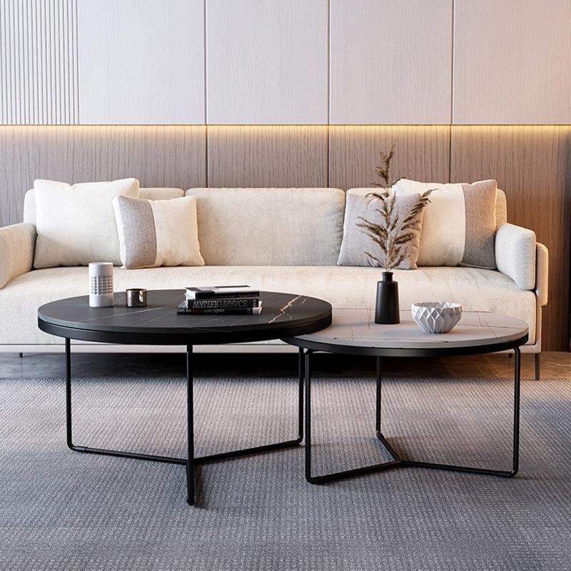 Iver Stone Round Nesting Coffee Table Set, Black & White