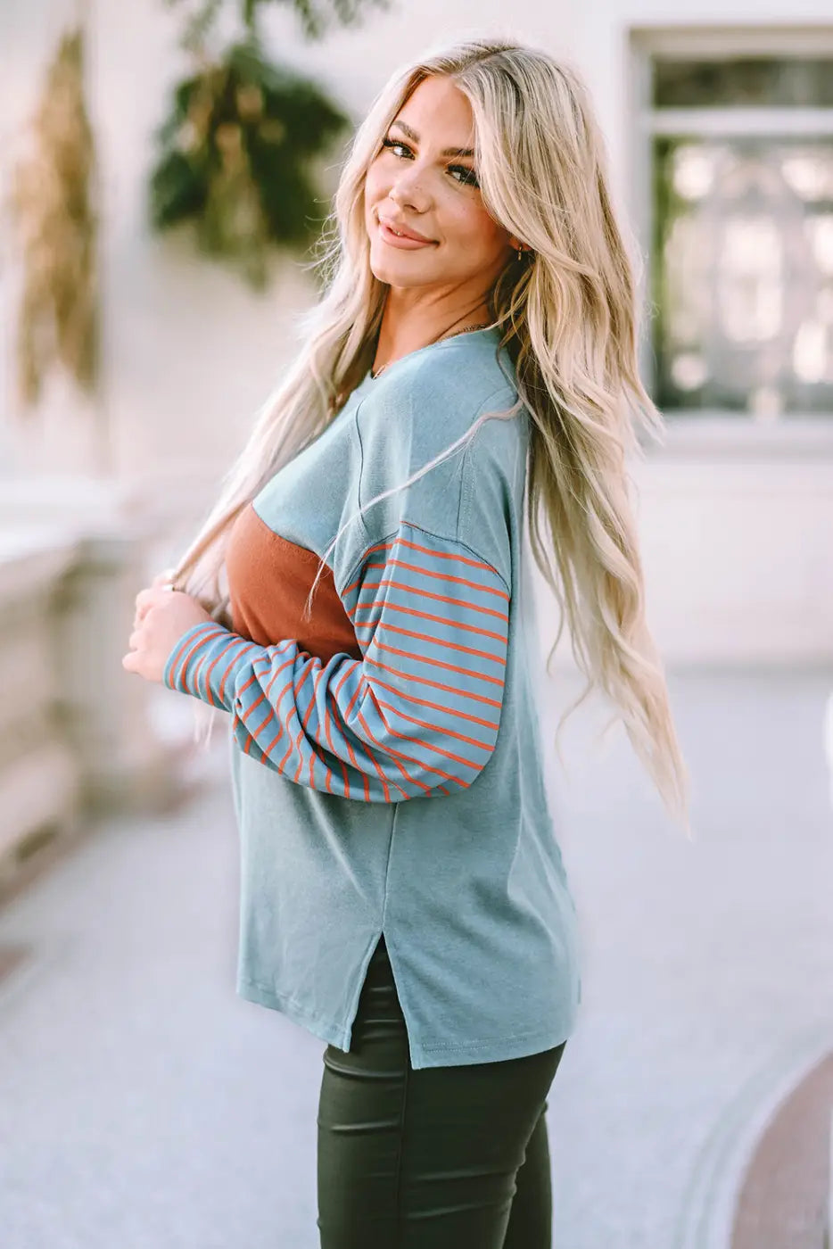 Color Block Bishop Sleeve Top Women UK