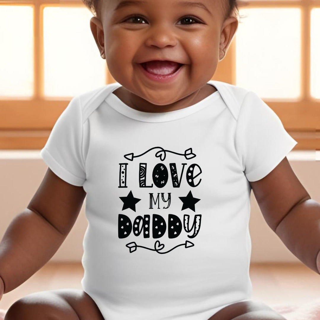 Personalised Black & White I Love My Daddy Baby Grow, Vest or Bib with Name