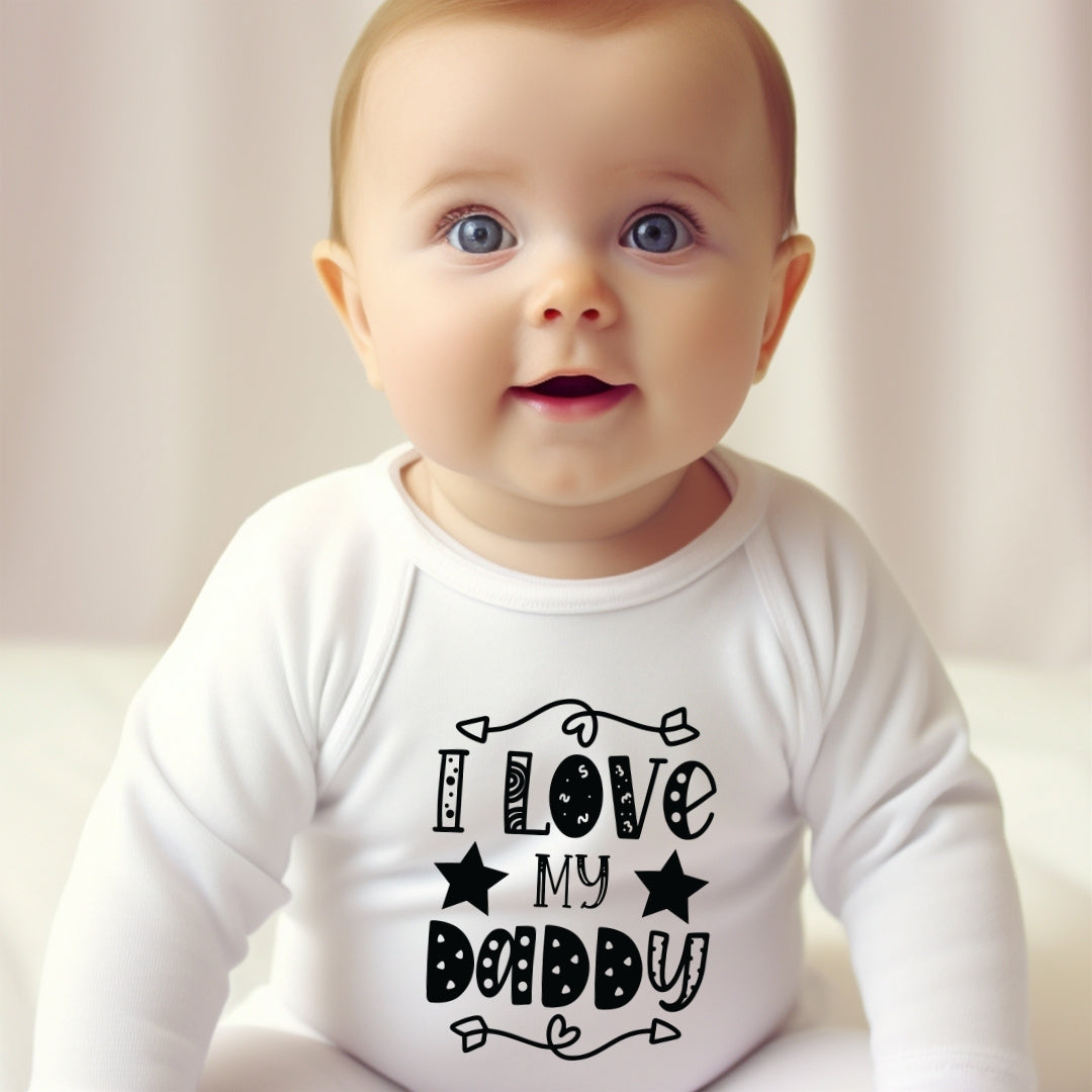 Personalised Black & White I Love My Daddy Baby Grow, Vest or Bib with Name