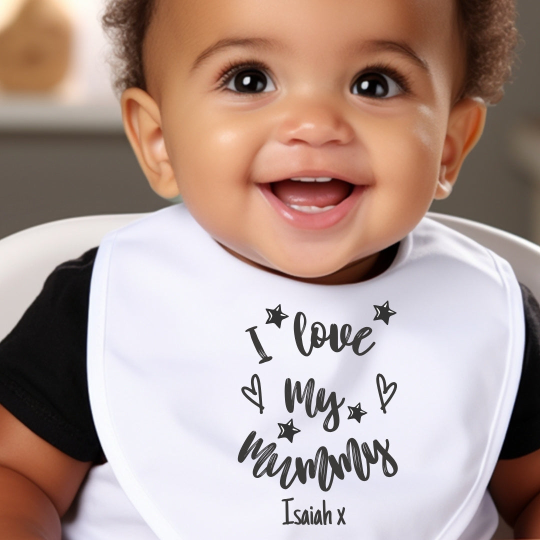 Personalised Black & White I Love My Mummy Baby Grow, Vest or Bib with Name