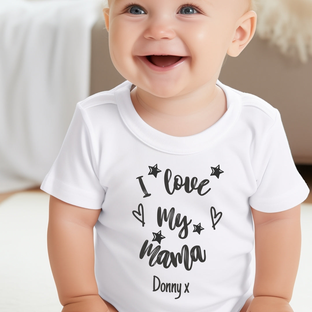 Personalised Black & White I Love My Mummy Baby Grow, Vest or Bib with Name