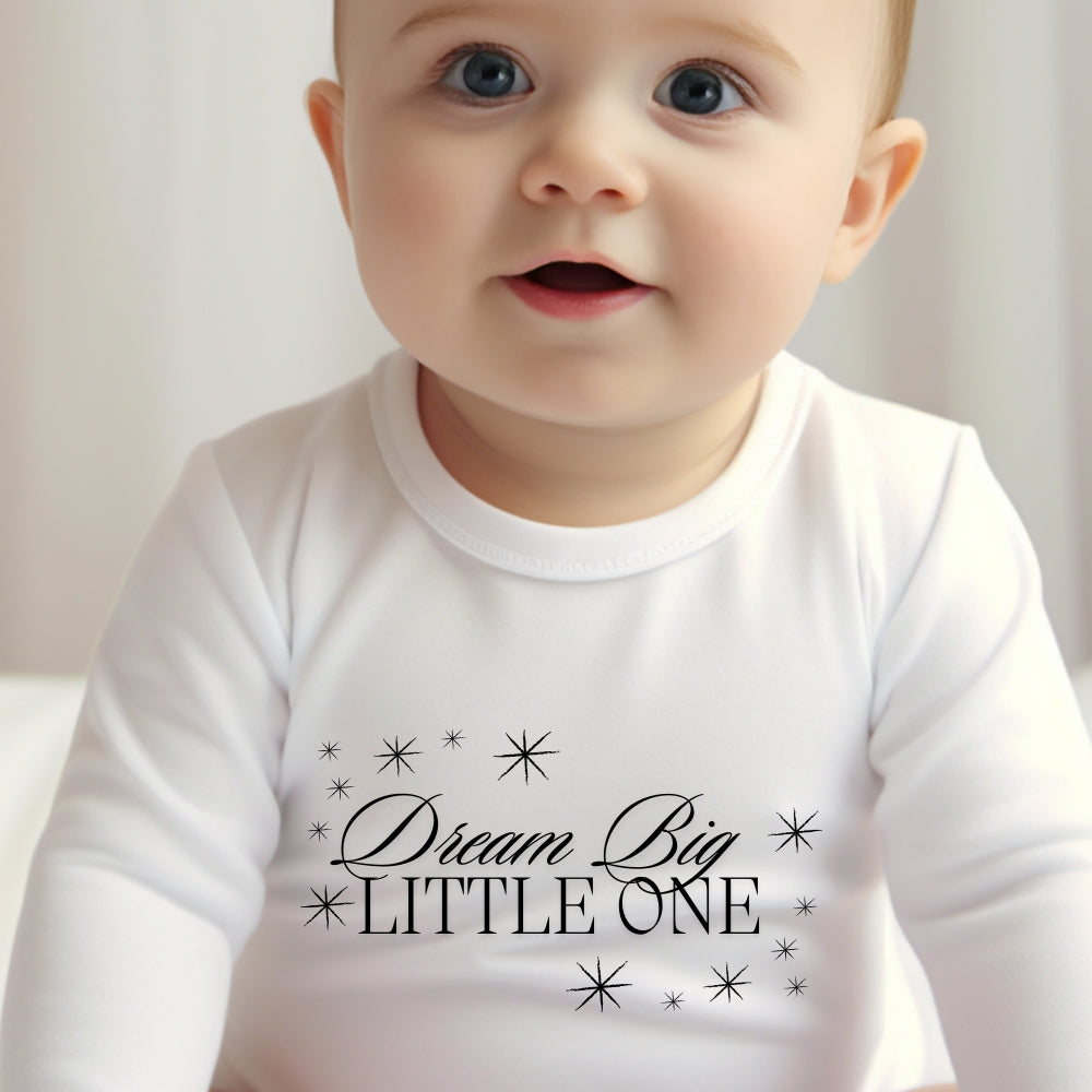 Personalised Dream Big Little One Baby Grow, Vest or Bib with Name