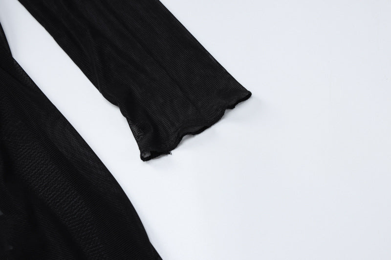 Backless Drawstring Patchwork Close-fitting Long-sleeved Dress