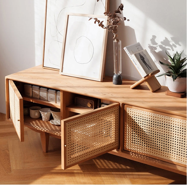 Pavia TV Stand, Rattan & Oak