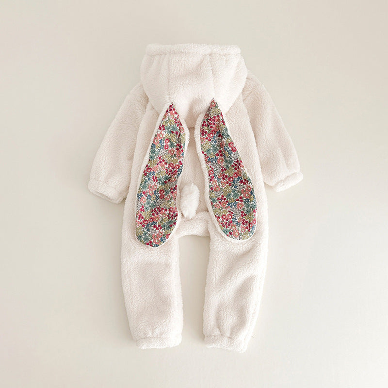 Baby Girl Bunny Jumpsuit Lazy Zipper Newborn Hooded Pajamas