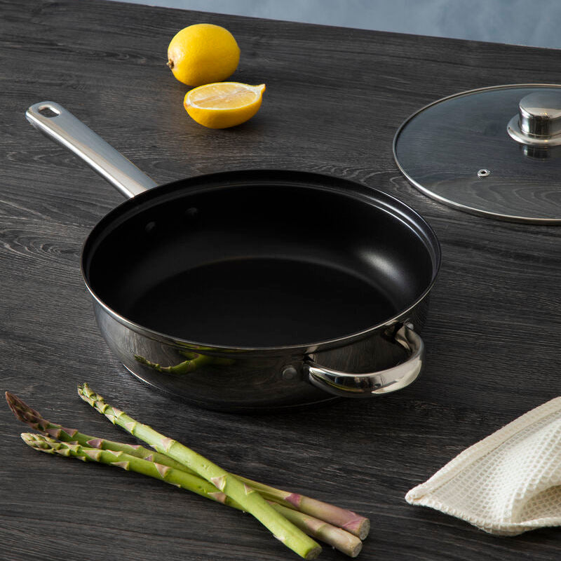 24cm Stainless Steel Non Stick Frypan With Glass Lid | Crosse