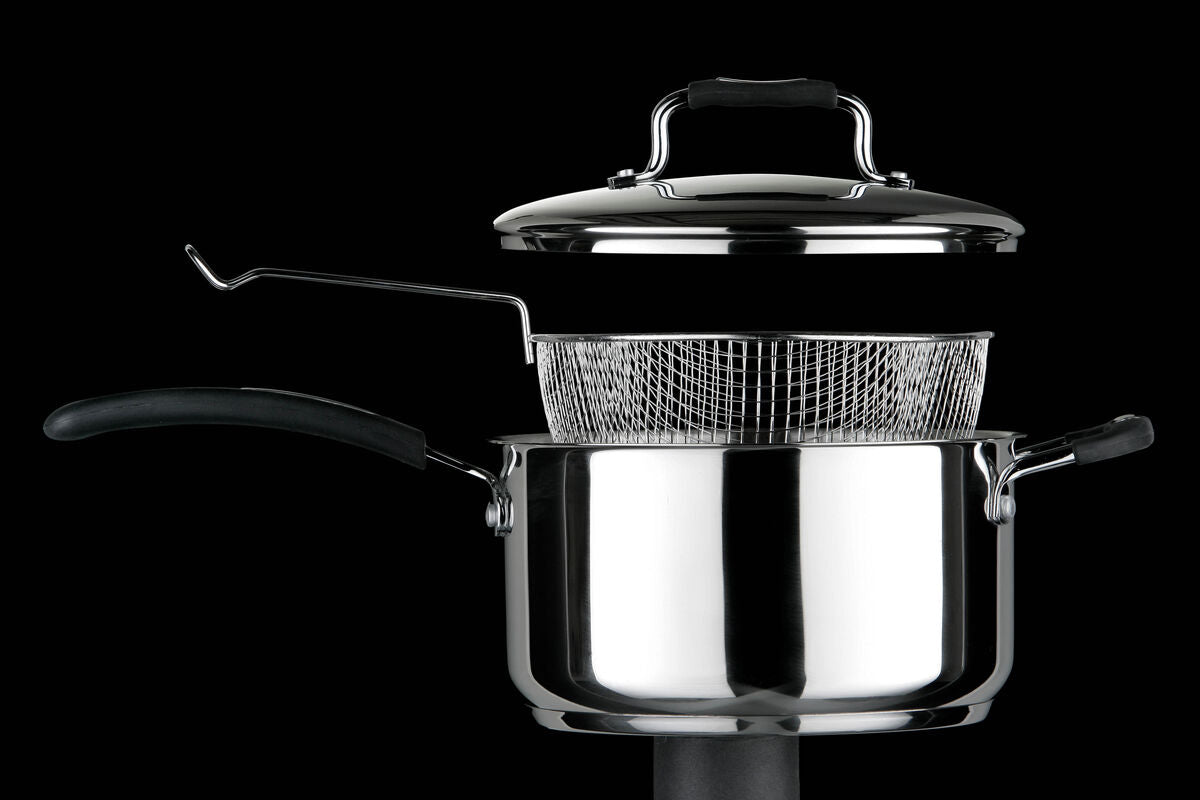 Tenzo 22 cm Stainless Steel Chip Pan with Glass Lid and Wire Basket