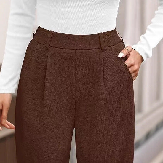 Solid Color Straight-leg Wide-leg Pants Women