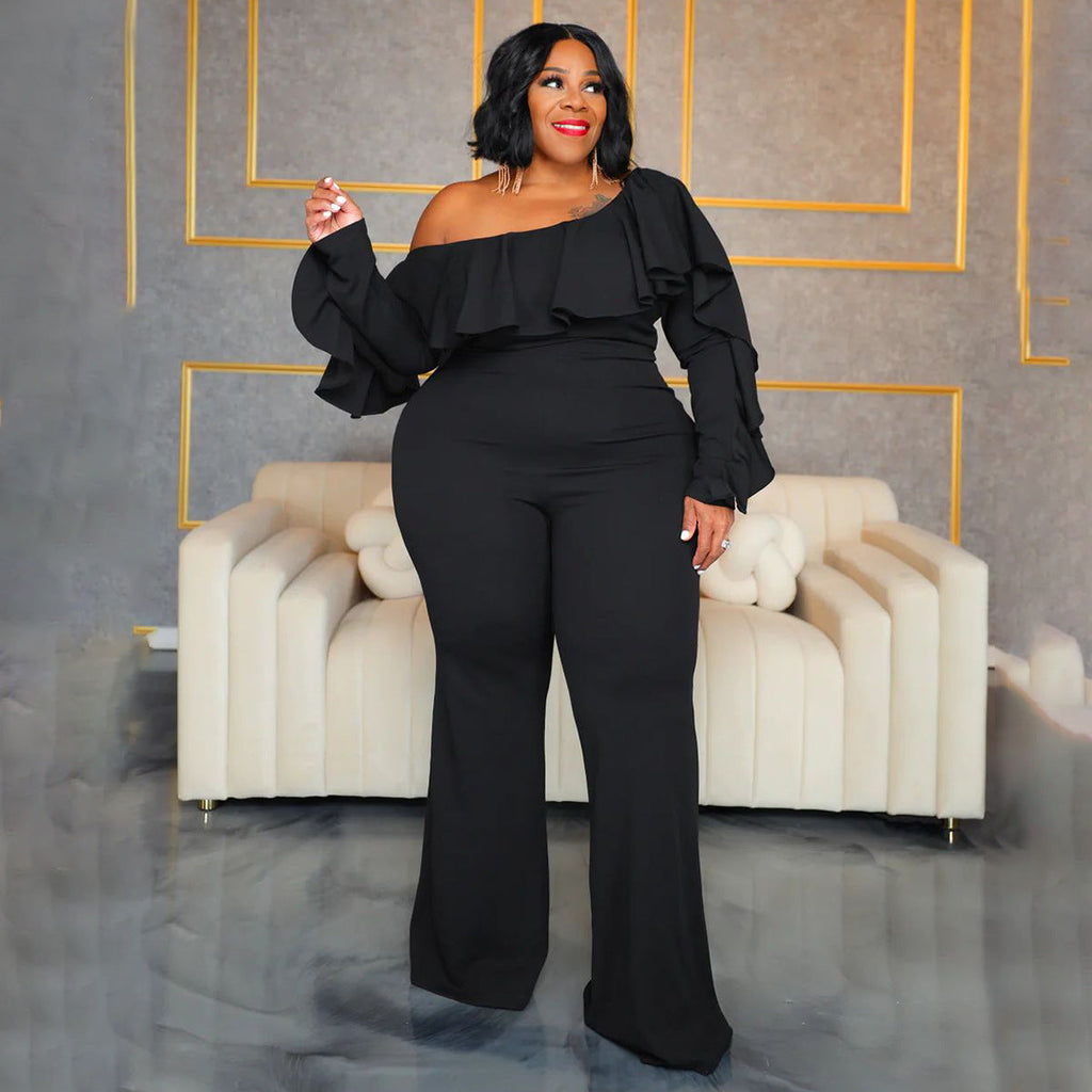 Solid-color Fashionable Loose-fit Off-shoulder Tube Jumpsuit For Women