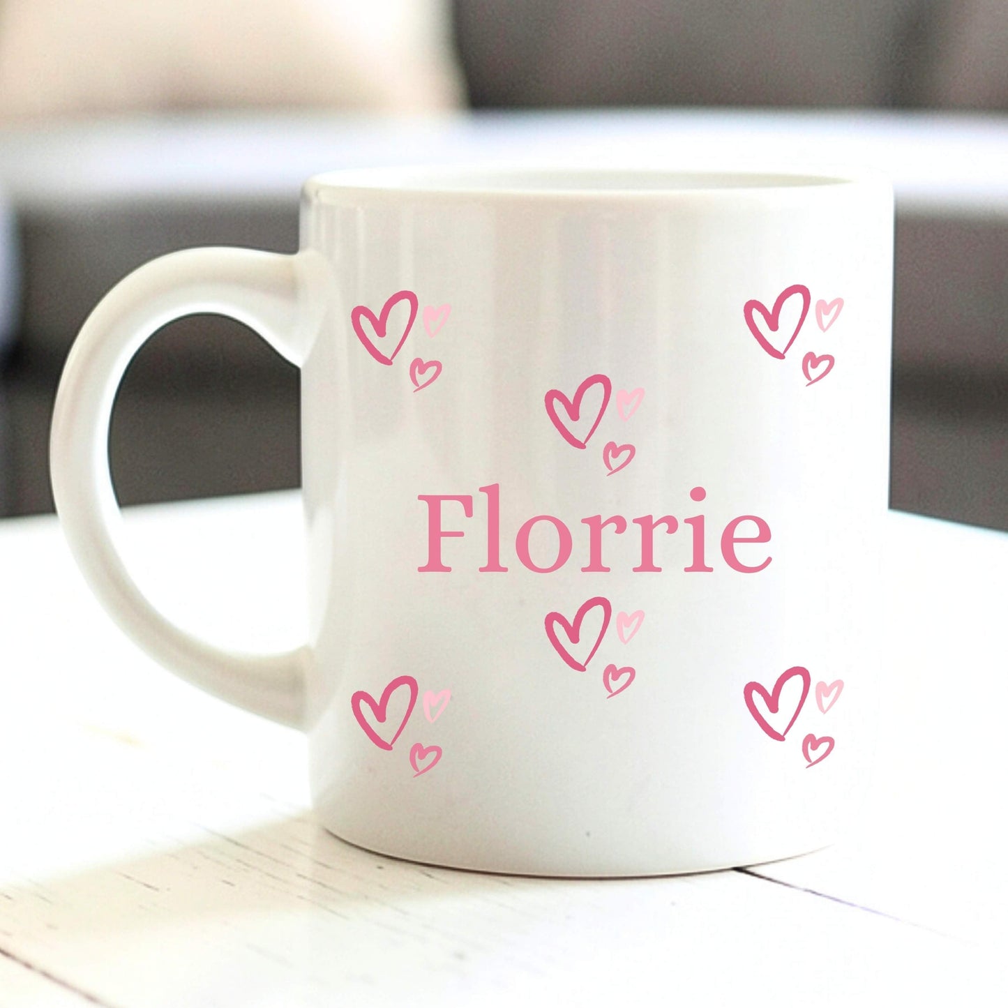 Personalised Pink Name Hearts Mug | Friend, Sister, Teachers Gift