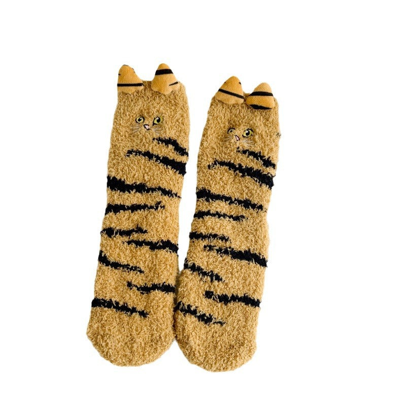 Coral Fleece Socks Women's Mid-calf Three-dimensional Cartoon Room Socks