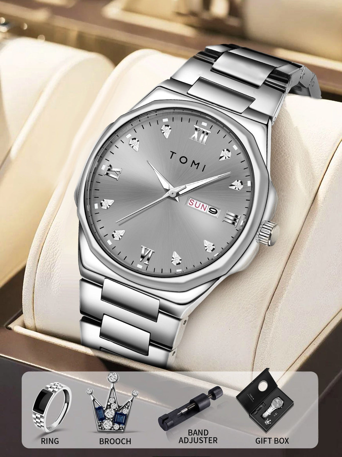 Simple Diamond Encrusted Quartz Watch Fashionable
