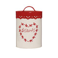 Anglaise Cream and Red Metal Biscuit Canister with Heart Detail