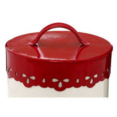 Anglaise Cream and Red Metal Biscuit Canister with Heart Detail