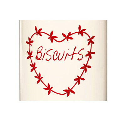 Anglaise Cream and Red Metal Biscuit Canister with Heart Detail