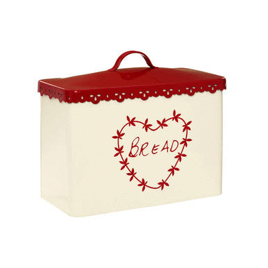 Anglaise Cream and Red Metal Bread Bin with Decorative Detail