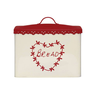 Anglaise Cream and Red Metal Bread Bin with Decorative Detail