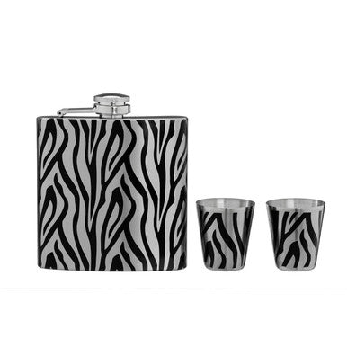 Zebra  Hip Flask And Shot Glasses Set | Auden