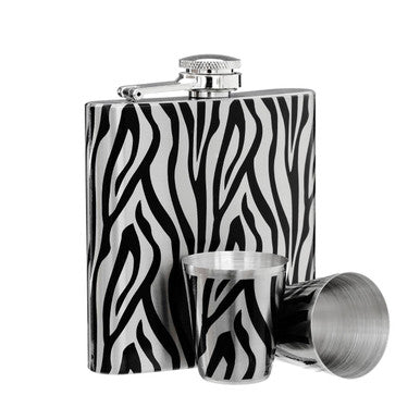 Zebra  Hip Flask And Shot Glasses Set | Auden