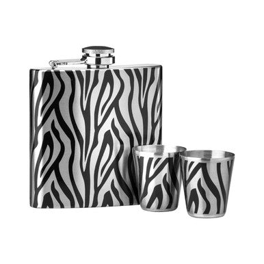 Zebra  Hip Flask And Shot Glasses Set | Auden
