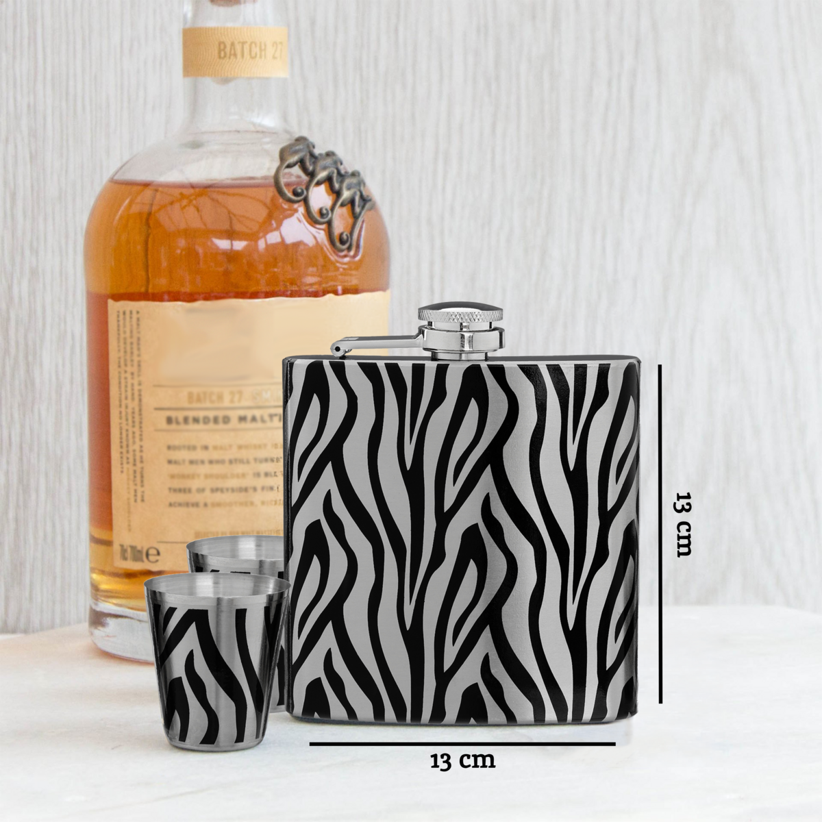 Zebra  Hip Flask And Shot Glasses Set | Auden