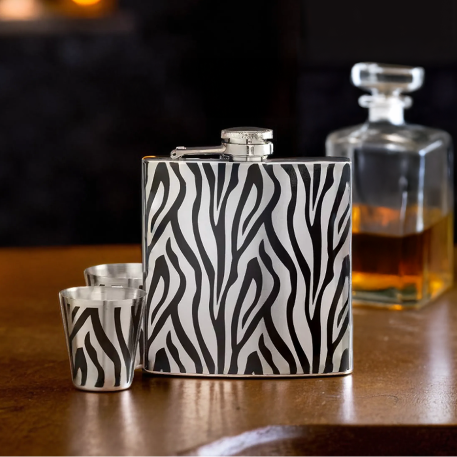 Auden Zebra  Hip Flask And Shot Glasses Set