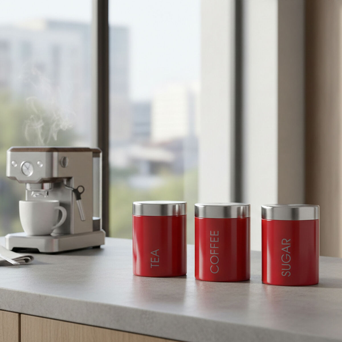 Red Enamel Tea Coffee And Sugar Set | Liberty