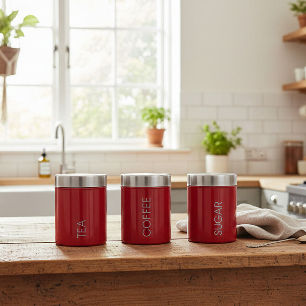 Red Enamel Tea Coffee And Sugar Set | Liberty