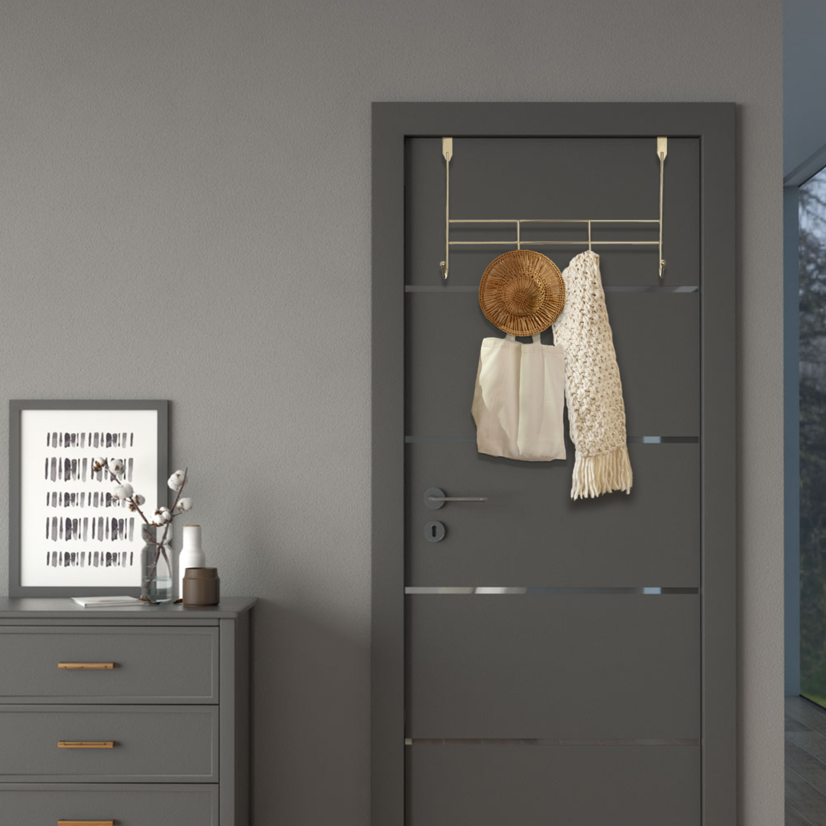 Jaxen 4 Hook Champagne Gold Over Door Hanger