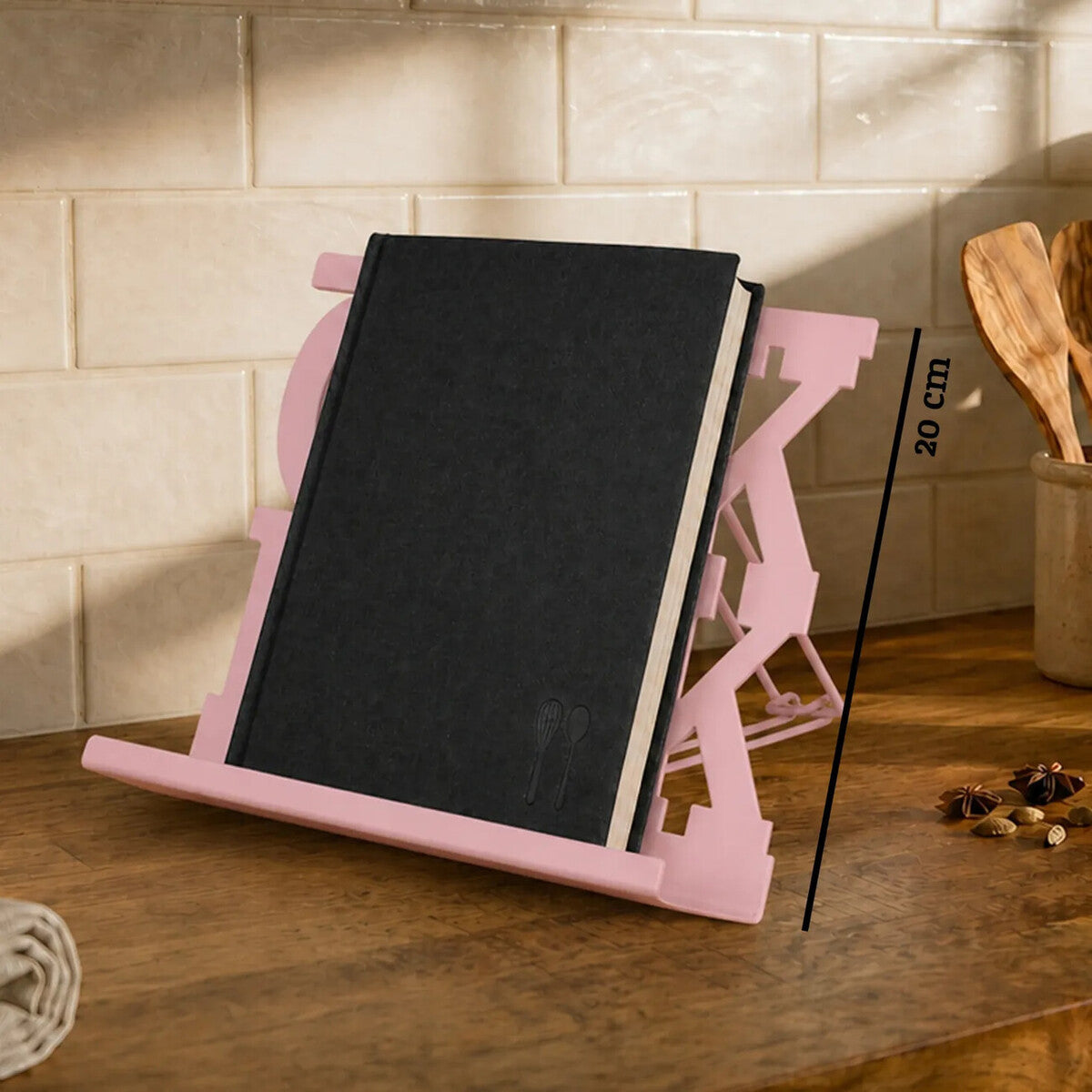 Alpha Pink Enamel Metal Cookbook Stand with Adjustable Support
