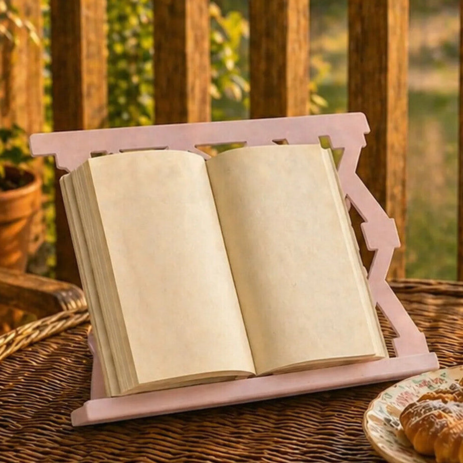 Alpha Pink Enamel Metal Cookbook Stand with Adjustable Support