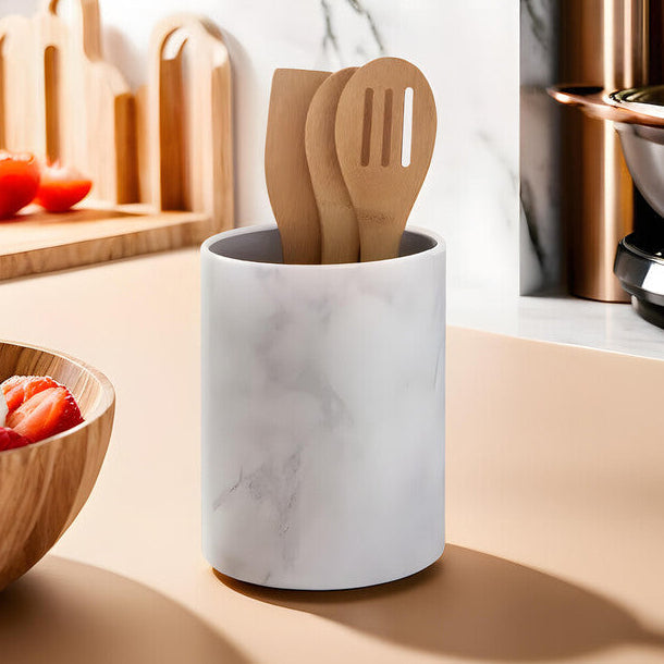 Easton White Marble Effect Utensil Holder