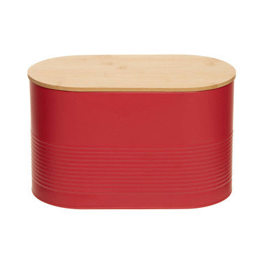 Alton Red Metal Bread Bin with Bamboo Lid