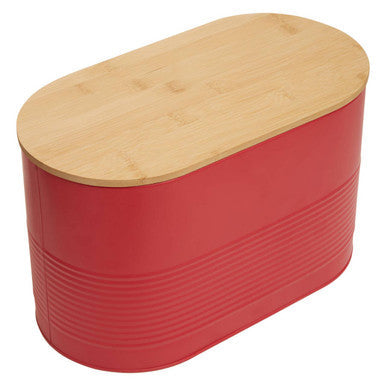 Alton Red Metal Bread Bin with Bamboo Lid