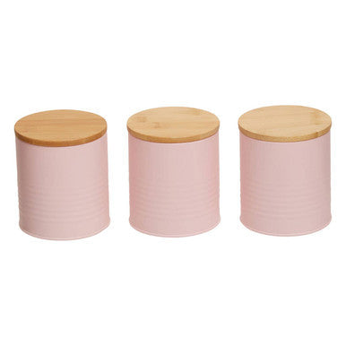 Alton Pink Metal Canister Set of 3 with Bamboo Lids