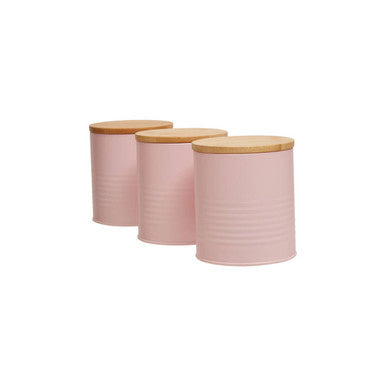 Alton Pink Metal Canister Set of 3 with Bamboo Lids