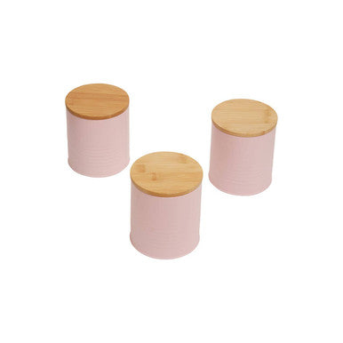 Alton Pink Metal Canister Set of 3 with Bamboo Lids