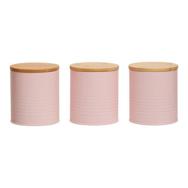 Alton Pink Metal Canister Set of 3 with Bamboo Lids