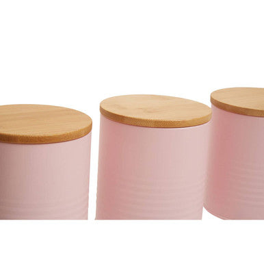 Alton Pink Metal Canister Set of 3 with Bamboo Lids