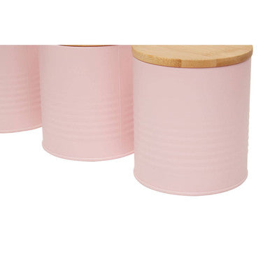 Alton Pink Metal Canister Set of 3 with Bamboo Lids