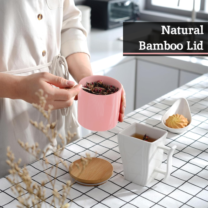 Alton Pink Metal Canister Set of 3 with Bamboo Lids