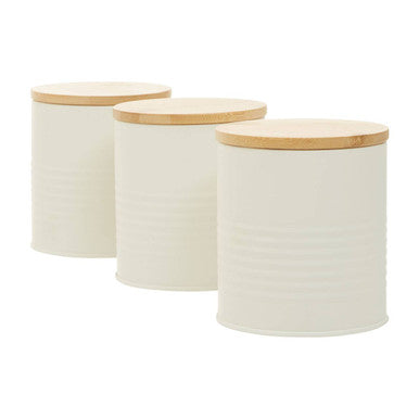 Alton Cream Metal Canister Set of 3 with Bamboo Lids