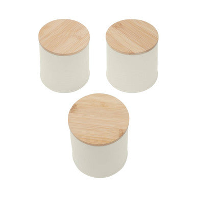 Alton Cream Metal Canister Set of 3 with Bamboo Lids