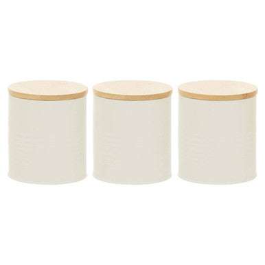 Alton Cream Metal Canister Set of 3 with Bamboo Lids