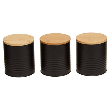 Alton Black Metal Canister Set of 3 with Bamboo Lids