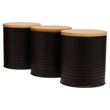 Alton Black Metal Canister Set of 3 with Bamboo Lids